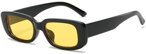 WDZAYXC Vintage rechteckige Sonnenbrille für Damen und Herren, modische Retro-Brille mit quadratischem Rahmen, Brille mit UV400-Schutz(black/yellow)