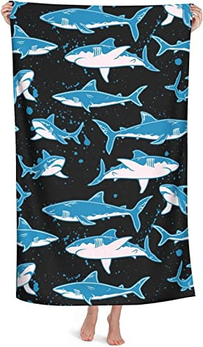 Mikrofaser Handtuch Hai 70x150 cm, 3D Strandtuch Meeresfisch Badetuch Schnelltrocknend Handtücher Strandhandtuch für Kinder und Herren und Damen