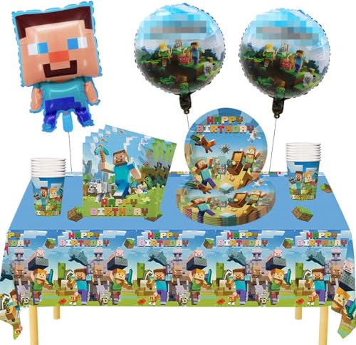 Lot de 44 pièces de vaisselle de fête de jeu - Décoration d'anniversaire - Jeux vidéo - Couverts pour anniversaire d'enfant - Assiettes en carton - Assiettes en carton - Assiettes en carton -