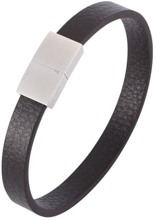 Homxi Armkette Braun Herren,Armreif Herren Edelstahl Simple Leder Armbänder Herren 18.5CM