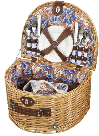 cilio Panier de Pique-Nique Salina pour 4 Personnes en Osier tressé - Sac | Panier de pique-nique Salina pour 4 personnes avec sac isotherme amovible, couverts, verres et assiettes en osier tressé