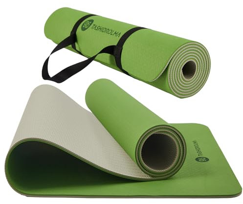 TASHIDROLMA Yogamatte Rutschfest, TPE Gymnastikmatte Mit Tragegurt, Sportmatte Für Fitnessstudio, Zuhause, Reisen, 183x61cm Dicke 6 mm