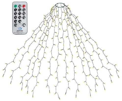 SALCAR 3m Christbaumbeleuchtung mit Ring und 14 Girlanden, 490er LED Überwurf Lichterkette mit Fernbedienung, Wasserdicht Lichterkette Weihnachtsbaum für 210cm bis 350cm Tannenbaum, Warmweiß