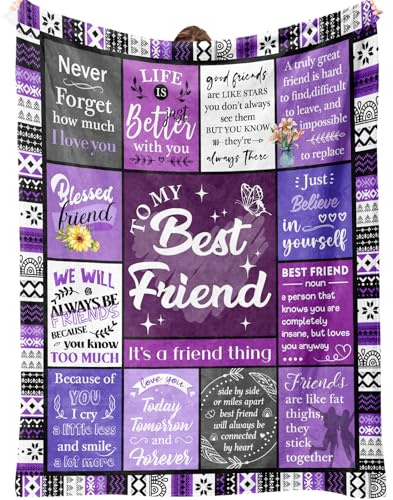 SECOGM Best Friend Blanket - Birthday Gift for Women, Friendship Blanket for Bestie, BBF, Soul Sister, Long Distance 50x60in