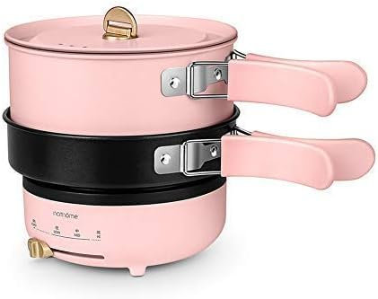 6-in-1 Multifunction Electric Skillet Mini Electric Cooker Hot Pot with Folding Handle, Heating Pan Decoct Fry Pan Cooking Fried Travel Induction Cookers Split Type Cooking Pot,Pink