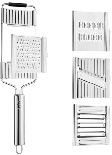 4-in-1 Vegetable Chopper, Adjustable Mandoline Slicer, Handheld Cheese Grater, Lemon Zester, Cabbage Shredder for Parmesan, Citrus, Nutmeg, Potato, Garlic