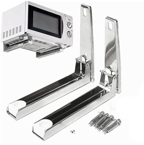 Soporte para Microondas Marco de soporte para estante de microondas, estante elástico plegable de acero, soporte de montaje en pared para horno microondas, plateado inoxidable. Soportes para microon