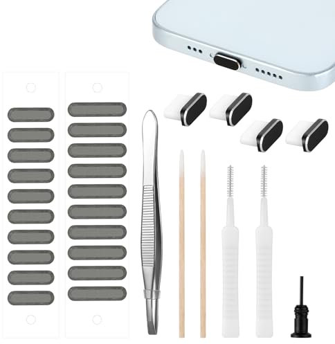 USB C Handy Staubschutz Reinigungsset, USB C Staubschutz Stecker Set, USB C Steckerabdeckung Mit Telefonlautsprecher Abdeckungsset, 24 Staubdichten Netzaufklebern