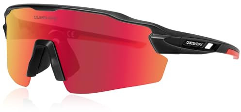 Queshark Schnelle Brille Polarisierte, Fahrradbrille Herren Damen, Rennrad Brille mit 1 Linse oder 4 austauschbaren Linsen, TR90-Rahmen&UV400-Schutz, Sport Sonnenbrille zum Radfahren Laufen Autofahren