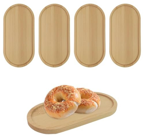 TYFGRT Vassoio Ovale da 4 Pezzi, Vassoio per Tazze da tè in Legno, Sottobicchieri Semplici, Vassoio per Posate Piccolo, Vassoio Decorativo per Candelieri, Mini Vassoio per Piante Verdi