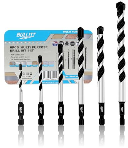 BULLITT 6Pcs 1/4 Quick Change Hex Shank Multipurpose Drill Bit Set,PGM Certificated, for Porcelain Ceramic Tile, Glass, Soft Metal, Brick, Marble, Stone And More,Ø4 / 5/6 / 8/10/12mm