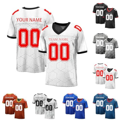 Generisch Personalisiert Rugby Trikot Herren Sporthemden Atmungsaktiv T-Shirt Schnelltrocknend American Football Trikot Individuelles Fußball Trikot Kurzarm Trikot Männer Damen Black Friday Angebote