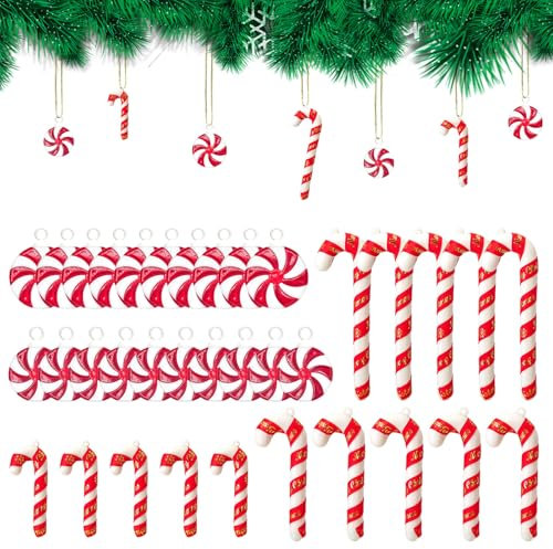 Candy Cane Christmas Tree Decorations, 35 Pcs Candy Cane Lollipops Christmas Tree Hanging Ornaments for Xmas New Years Home Party Decor (Red+White)
