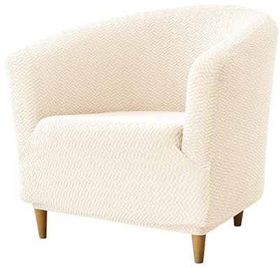 Hearda Housse Fauteuil 1 Place Jacquard de Type T, Polyester Extensible, Lavable, Protecteur de Tub Chair, Cabriolet (Blanc Cassé)