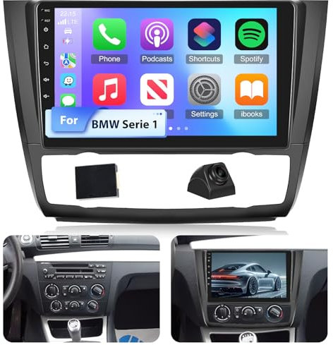 NHOPEEW 4+64G Autoradio für BMW Serie 1 E81 E82 E87 E88 2005-2011 - 9 Zoll Android Autoradio mit Drahtlos Carplay und Android Auto - Mirror Link 32EQ DSP Split-Screen + Rückfahrkamera & Mikrofon