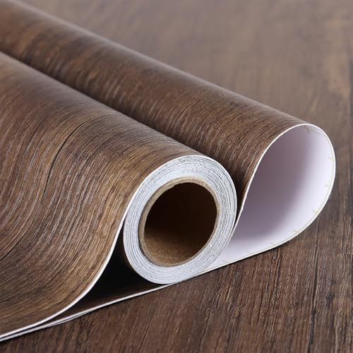 Stickyart Papier Peint Bois Marron Foncé 60cmX400cm Papier Peint Adhesif Mural Revtement Plan de Travail Adhésif Film Vinyle Autocollant Rouleau Adhesif Film Adhésif pour Meuble Vinyle Lavable