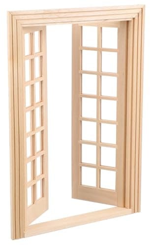 Namvo Mini Door Miniature Furniture 1:12 Miniature Wooden Door Exterior Door And Window 28 Panel Mini Unfinished Wooden Door Model For DIY Dollhouse Accessories