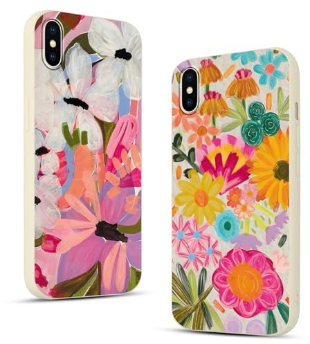 Phoona 2 Stück Handyhülle für iPhone X/XS Hülle 5,8'', Aesthetic Bunte Blumen Muster Design Weiche TPU Ultra Dünn Silikon Schutzhülle Kratzfeste Stoßfest Kameraschutz Bumper Case für Mädchen