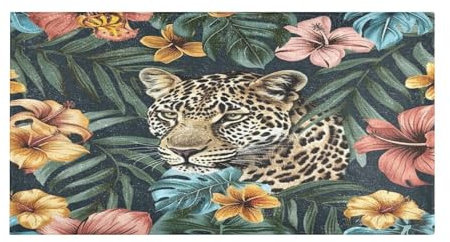 Flauschiger Badteppich, tropischer Dschungel-Leoparden-Plüsch-Badezimmerteppich, Küchenteppich, weich, flauschig, Teppich, zotteliger Duschvorleger, wasserabsorbierend