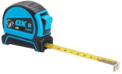 OX Pro Double Locking Tape Measure Metric Only - 3m, Magnetic Tip | Double Sided Nylon-Coated Blade, Shock-Resistant Rubber Housing, Thumb Lock Release, Belt Clip