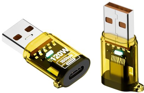 HTGuoji USB C to USB Adapter with Digital LED Display, 10Gbps 120W Type C Female to A Male Adapter, USB C to USB 3.2 Adapter with OTG for iphone, MacBook,Laptop,Charger(2pcs) (Yellow)