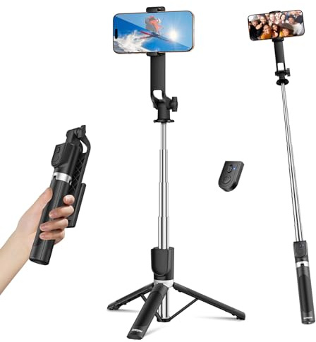 Sensyne Palo selfie de 53 pulgadas para teléfono, trípode de viaje extensible con control remoto desmontable para fotografía, selfies, compatible con todos los teléfonos celulares, color negro
