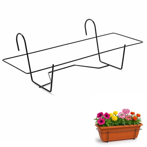 TECHZOCO Soporte Metal para Jardinera de Balcón, Soporte de maceteros y Plantas, Jardinera para barandilla, Colgante de balcón, Metálico, Color Negro, Apto para Jardineras de 60 cm de Largo