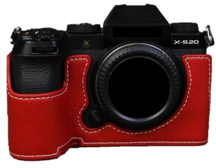 Camera Case Red PU Leather Anti-Skid Protective Half Body Cover Base Case For Fujifilm X-S20 Mirrorless Camera