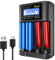 18650 Ladegerät, Schnell USB-C Batterieladegerät, 4 Fach Universal Akku Ladegerät mit LED Anzeige, Batterieladegerät für 18650 18350 21700 16340 AA AAA C 3,7V Li-Ion Akkus, 1,2V NI-MH/NI-CD Batterie