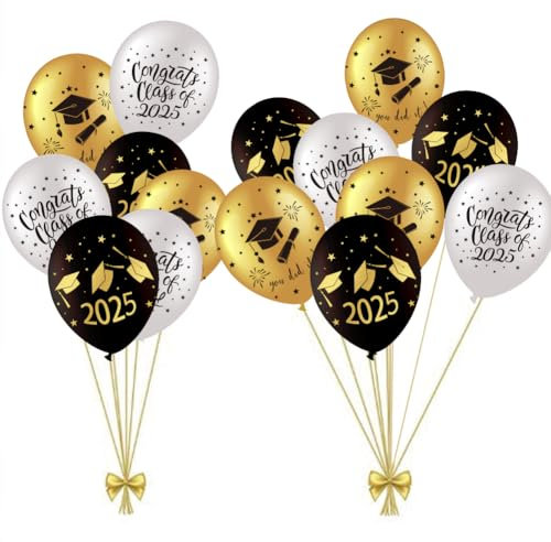 SUNBEAUTY Abschluss Deko Abschlussfeier Deko 2025 Schwarz Gold Graduation Deko Abschlussfeier Luftballons Graduation Dekoration 2025 Abi Bachelor Graduierung Party (15er Set)