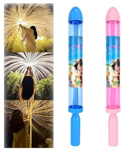 2 Pcs Firework Water Gun,Romantic Firework Style Water Spray Toy for Couples, Pull-Out Sprinkler Spray Toys Family Friends Interactive Pool Game for Bathing, Pool Gift for All (C1) (B)