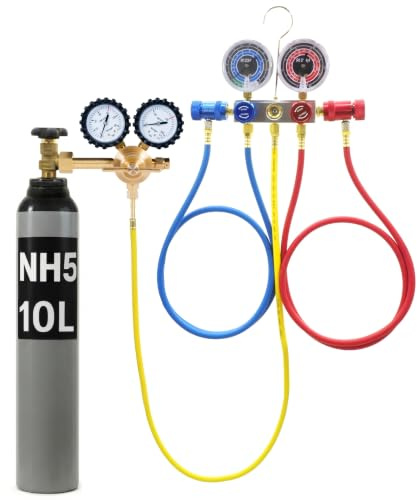 Vérificateur de perte de pression pour véhicule - Ensemble de test de dépression avec manomètre pour air comprimé - Bouteille de gaz de protection NH5 8L/10L d'azote pour climatisation R1234YF