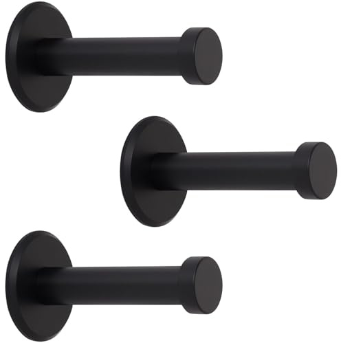 SOTECH 3 Stück Garderobenhaken TALEA echt Edelstahl massiv schwarz eloxiert (Ø 10/15 mm Länge 50 mm, Gesamtlänge 53 mm) mit Platte Garderobe Kleiderhaken