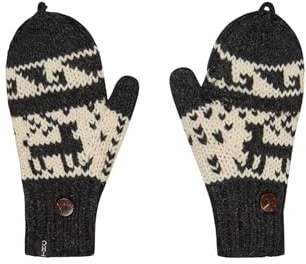THC Klapphandschuhe 606 Rentier schwarz | Schafwolle | Strickhandschuhe | Schafwoll-Handschuhe | Woll-Handschuhe | Schafwollfäustlinge | Schafwollhandschuhe