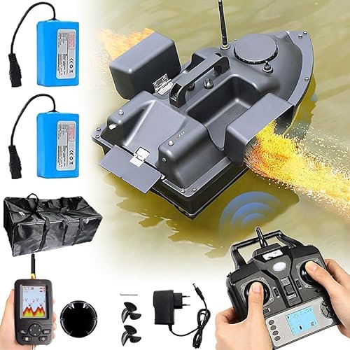 GPS Rc Boat Feed Boat(2 5200 Mah Battery) + Wireless Fish Finder, with 3 Catapult Bait Guards & Double Motor, Marking of 16 Fishing Places,C