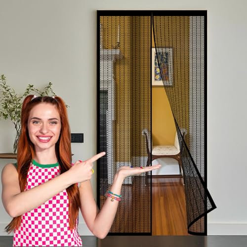 Zanzariera per Porta Camper 292 x 252 cm Chiusura Automatica Tende Zanzariere con Calamita per Porte Finestre, Nero