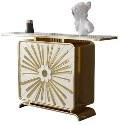 Vickyliou Entrance Table, console moderne en imitation marbre, table étroite pour canapé d'entrée et couloir, console avec rangement Doré