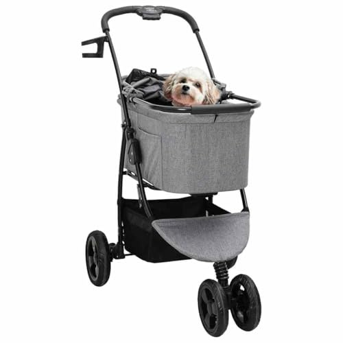 vidaXL Folding Pet Stroller Adjustable Grey 78 x 54 x 101 cm Polyester