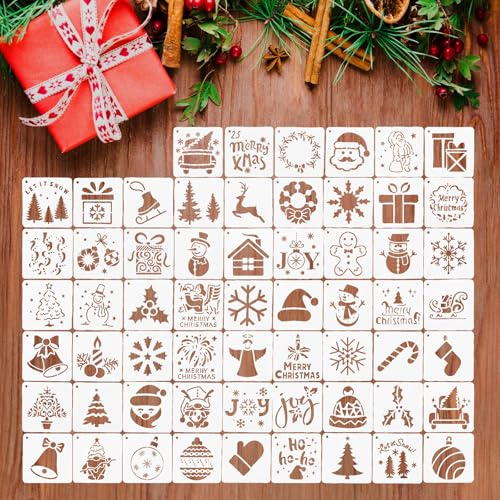 Shyllin 60 Piezas Pequeñas Plantillas de Navidad, Plantilla Navideñas para Manualidades, Plantilla Plástico Pintura Reutilizables, Navidad Plantillas Dibujo para Ventana Pared Álbum Diario