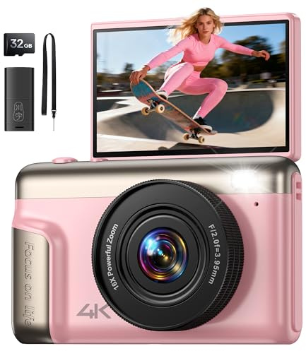 4K Macchina Fotografica Digitale Fotocamera: 64MP Compatta Videocamera Vlog con 16X Zoom Autofocus - Regali per Principianti Adulti - 180° Flip Macchine Fotografiche Ragazze Ragazzi Rosa