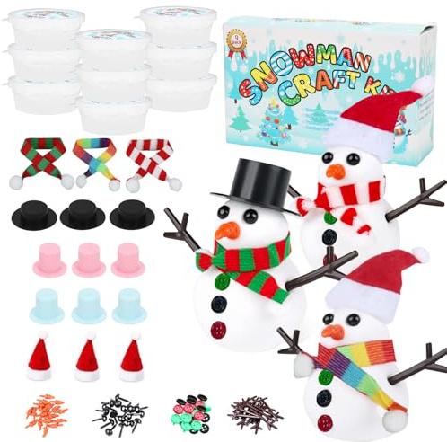 Meleager Bastelset Weihnachten für Kinder, 9 Stück Schneemanner Modelliermasse, DIY Air Dry Clay Set, Kinderknete als Weihnachten Geschenk für Mädchen und Jungen