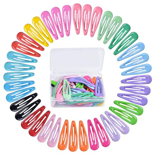 Fermagli per Capelli a Scatto, 40 Pezzi Mollette Bambina Donna 5 cm, Mollette a Scatto Antiscivolo, Piccoli Accessori per Capelli con Scatola (Stile colorato B)