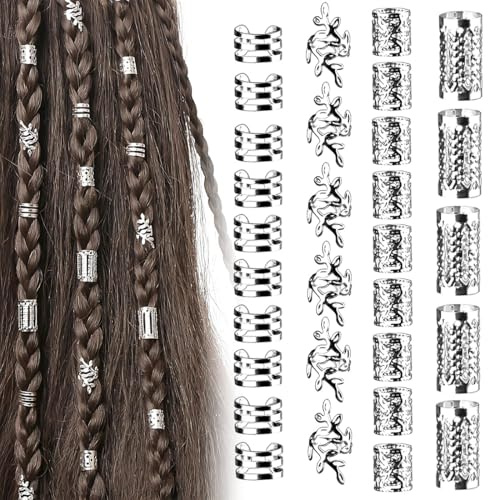 Gioielli Dreadlocks da Donna, 40 accessori per capelli in Argento per trecce, Dreadlock Perline Clip a Spirale,Capelli Treccia,Accessori Decorazione,Per Uomini e Donne