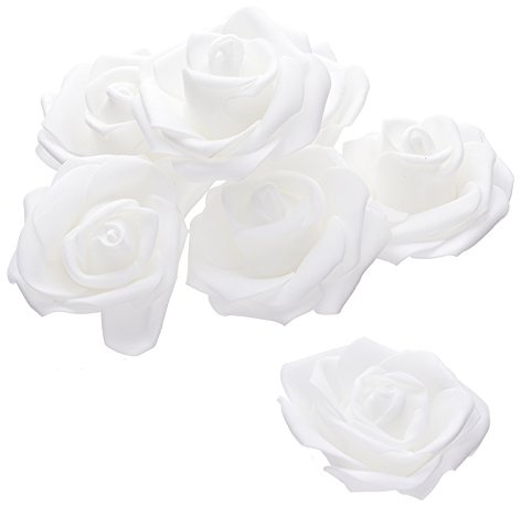 Fyearfly Lot de 50 têtes de roses artificielles en mousse blanche de 7 cm pour décoration de mariage, couronnes, arrangements