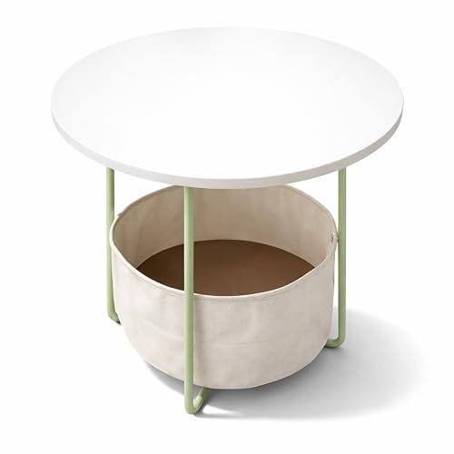 Relaxdays Beistelltisch, runder Couchtisch, mit Stoffkorb, HD: 50x45 cm, Kaffeetisch Wohnzimmer, MDF & Metall, Farben