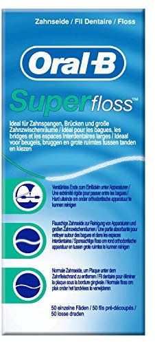 Oral-B SuperFloss Zahnseide, 12er Pack, 50 Vorgeschnittene Fäden, Ideal für Zahnspangen, Brücken und Breite Zahnzwischenräume