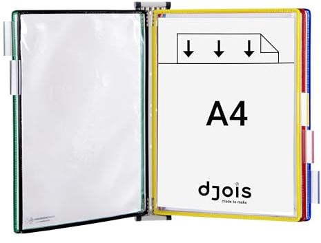 Djois, 414159 – Metall Wandsystem A4, PVC, 5 Sichttafeln, Sortiert | Robustes Metall, Antireflexe Sichttafeln, Wandmontage, für Büro, Werkstatt, Lager und Industrie