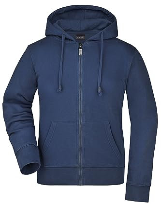James & Nicholson Damen Ladies' Hooded Jacket Sweatshirt, Blau (Navy), Large