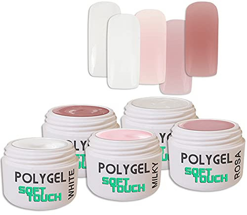 Nagelstudio Gel Set PolyGel AcrylGel Soft Touch für Anfänger und Profis (Basic Set 5 x 5ml)