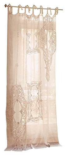 Loberon Gardine Plénise, liebevoll gearbeitete Stickereien, Klassische Patchwork-Technik, mit dekorativen Bindebändern, Sichtschutz, Fensterdekoration, Leinen, Baumwolle, Offwhite
